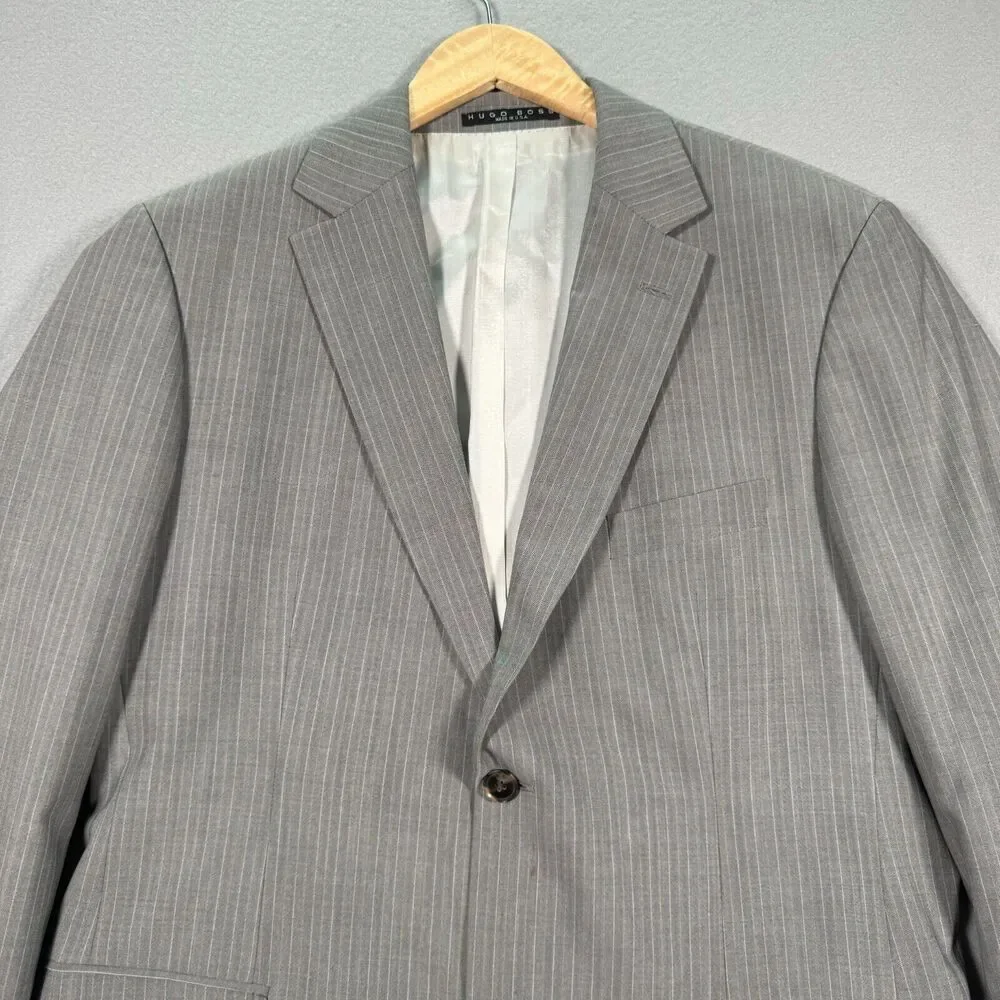 Vintage Hugo Boss Pasolini‎ Movie Wool Suit Jacket Pants Mens 42R Gray Stripes